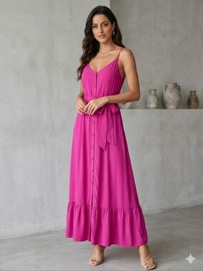 C & A Pink Sleeveless Midi Dress in deep  pink Brand in Spain EU 34